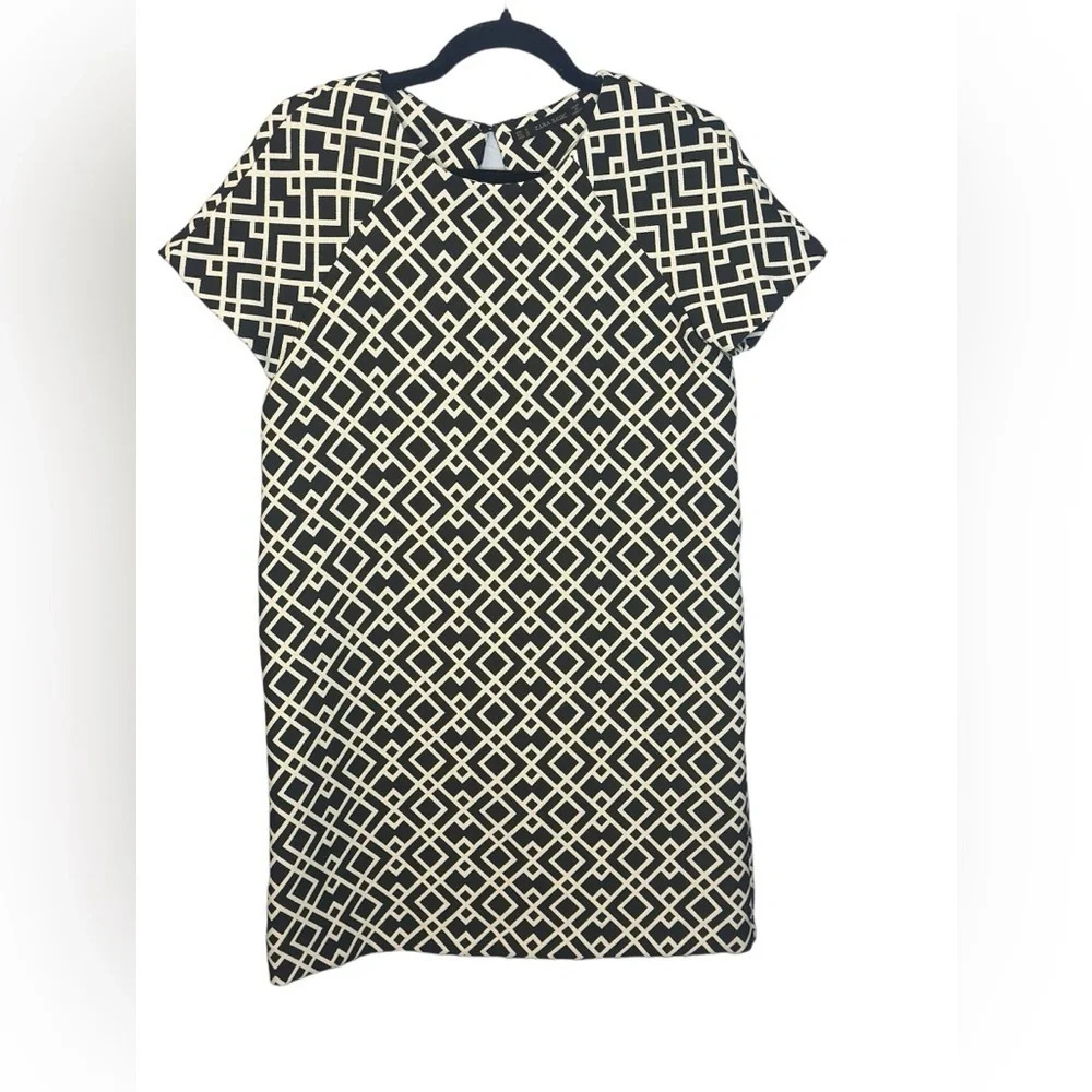 Zara black and cream geometric mini dress Size M